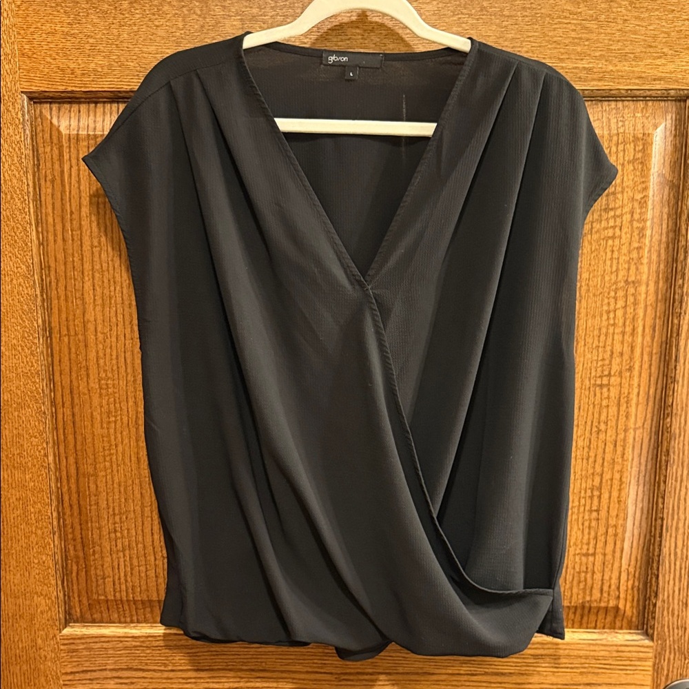 Gibson Black Draped Surplice Blouse Large